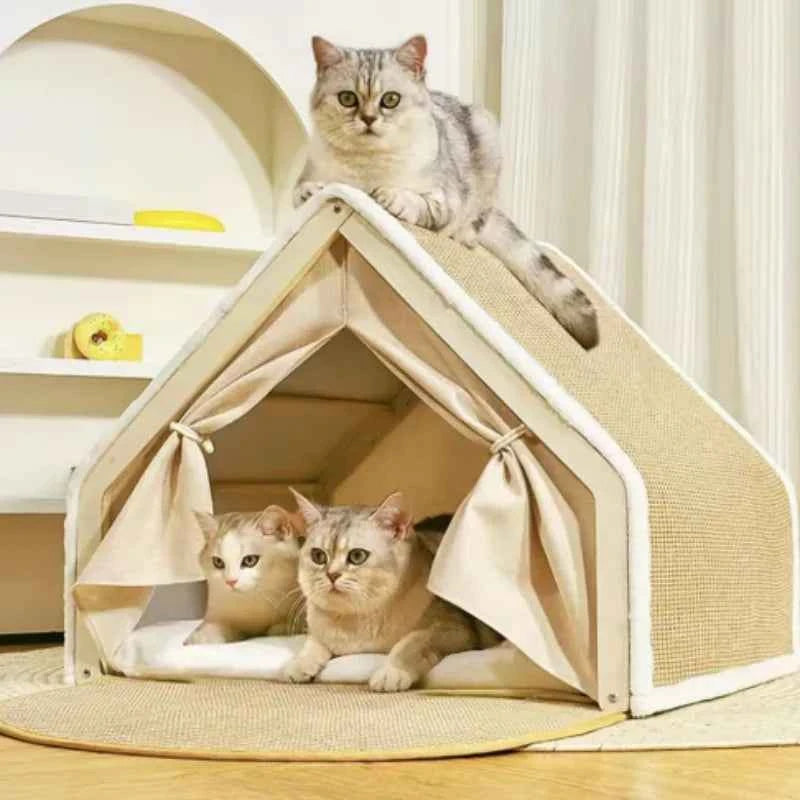 Kattenhuis Tent met Krabpaal – 2-in-1 Tentvilla voor Katten